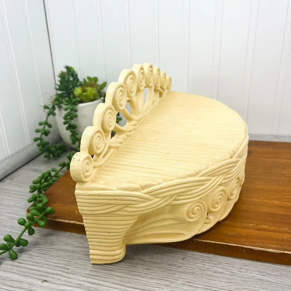 Boho Beige Burwood Plant Shelf: Mid-Century Faux Wicker Decor